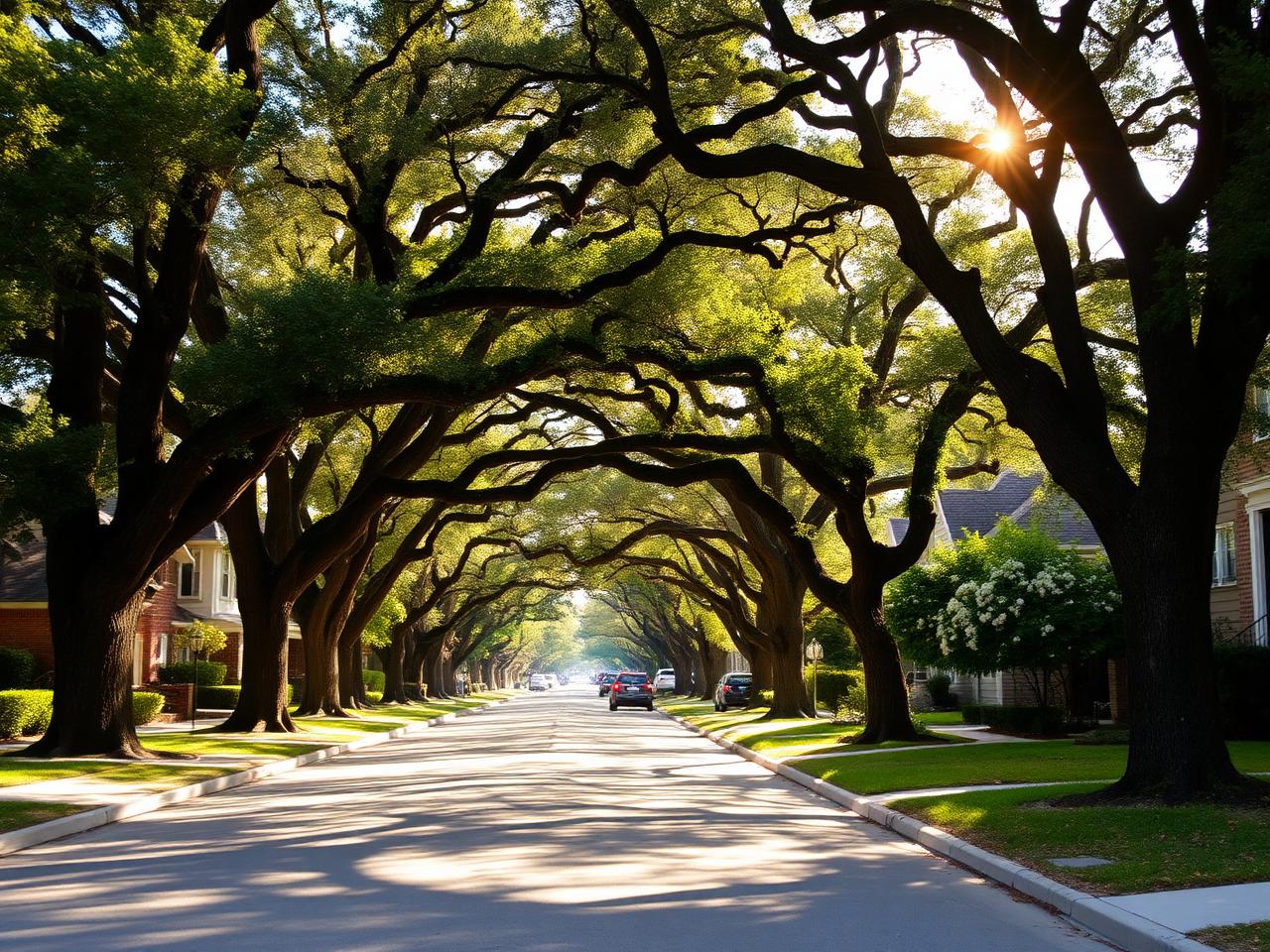 Tree-lined neighborhood street