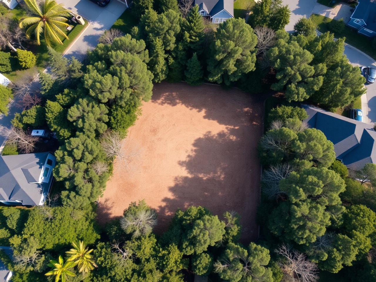 Aerial view of the cleared lot